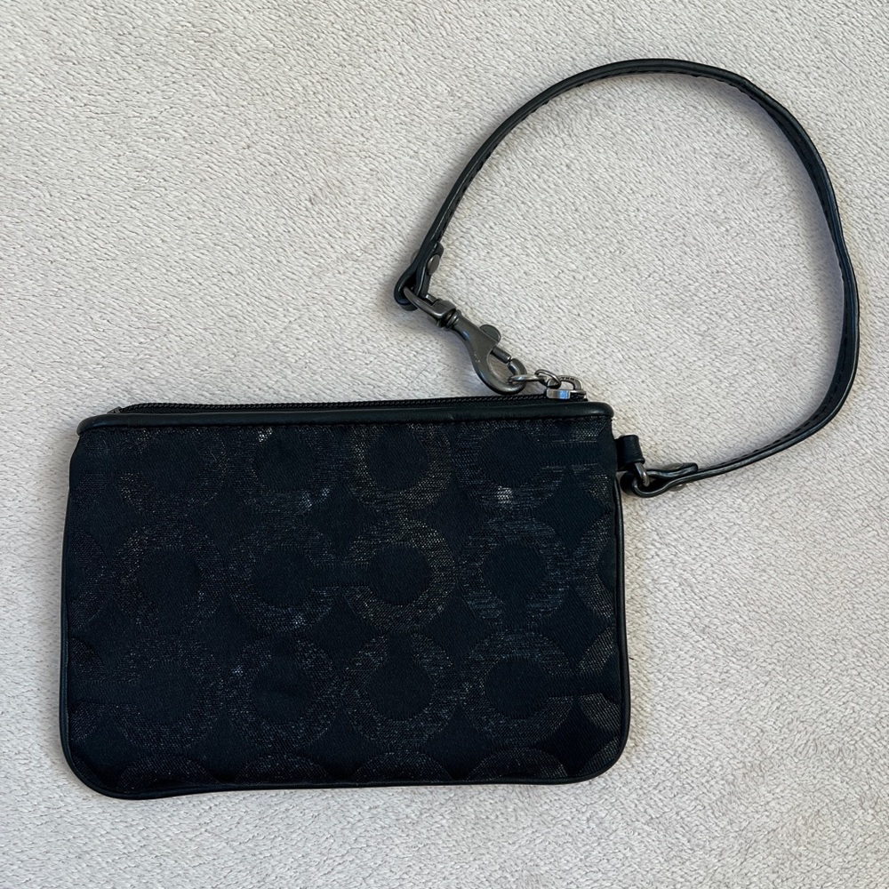 Coach Black Signature Jacquard Wristlet | Leather Trim - Picture 5 of 10